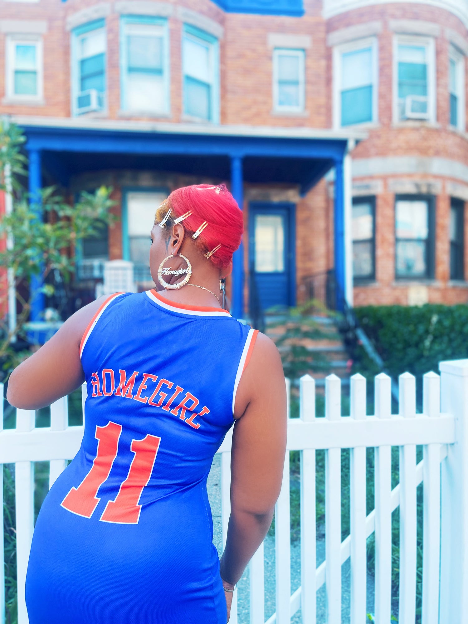 basketball jersey dress NYK HOMEGIRL – IAM.ECCENTRIC Women's White/blue floral MAMA while the soft fabric Homecoming Outfits 2022 Size:9-12M Dress